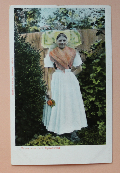 Ansichtskarte AK Gruß aus dem Spreewald 1895-1904 Spreewälderin Tracht Kleidung Brandenburg